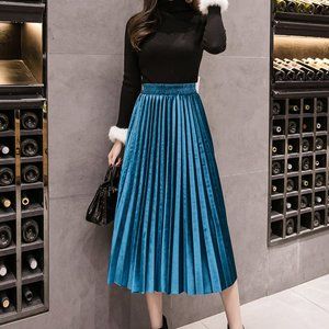 Peacock Blue Velvet Skirt